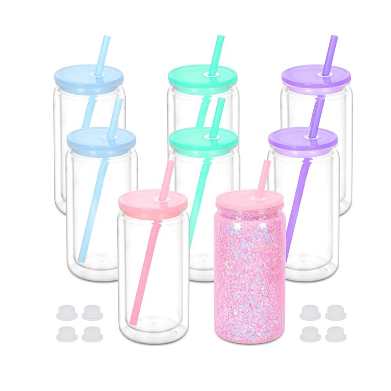 Wholesale Color Double Layer Plastic C 16oz Plastic Mason C Eco-Friendly Jelly Color Suction C rtable op Resistant