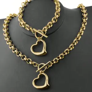 Wholesale Jewelry Casual Hip-Hop Simple Style Heart Shape Titanium Steel Bracelets Necklace