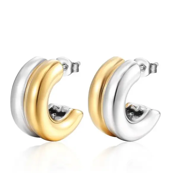Wholesale 304 Stainless Steel Color Block PVD Coated 18K Real Gold Plated Simple Style Classic Style Waterproof Non Tarnish Plating Ear Studs