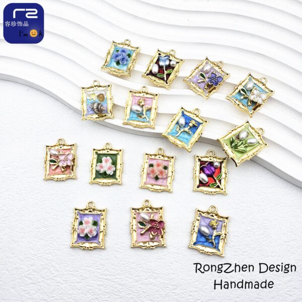 Wholesale Vintage Photo Frame Famous Painting French Earrings Necklace Pendant DIY Oil Painting Flower Monet Garden Alloy Oil Dropping Accessories
