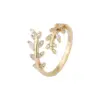 Wholesale Fashion Leaf Copper Inlay Zircon Open Ring 1 Piece