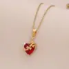 Ion Plating (IP) Real Gold Plated Heart Shape 304 Stainless Steel Zircon Cute Romantic Waterproof Non Tarnish 304 Stainless Steel Lobster Trigger Clasp Closure Pendant Necklace