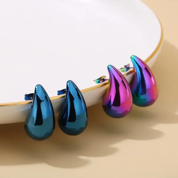 Wholesale 304 Stainless Steel Water Droplets PVD Coated 18K Gold Plated Basic Waterproof Non Tarnish Plating Ear Studs