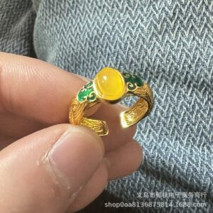 Wholesale Ancient Style Xiangyun Imitation Beeswax Ring Women's Ancient Method Gold Palace Style Vintage Enamel Open Ring Mother's Day Gift