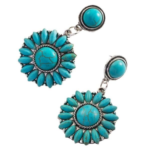 Wholesale Europe and the United States independent station exaggerated turquoise earrings retro fashion new geometric love round earrings cross-border supply