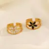 PVD Coated 18K Gold Plated Flower 304 Stainless Steel Simple Style Waterproof Non Tarnish Open Rings