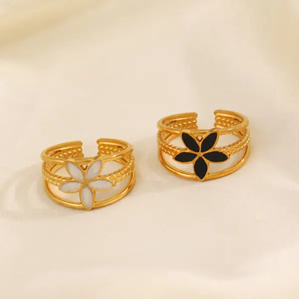 PVD Coated 18K Gold Plated Flower 304 Stainless Steel Simple Style Waterproof Non Tarnish Open Rings