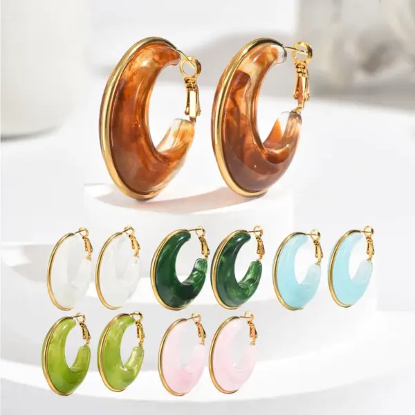 304 Stainless Steel C Shape PVD Coated Resin Real Gold Plated Gold Plated Casual Simple Style Solid Color Waterproof Non Tarnish Earrings