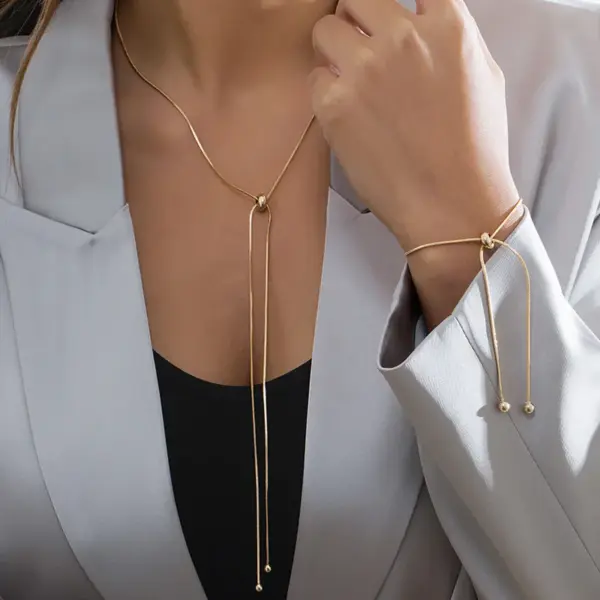 Wholesale 304 Stainless Steel Solid Color PVD Coated 18K Real Gold Plated Elegant Simple Style Waterproof Non Tarnish Plating Bracelets Necklace