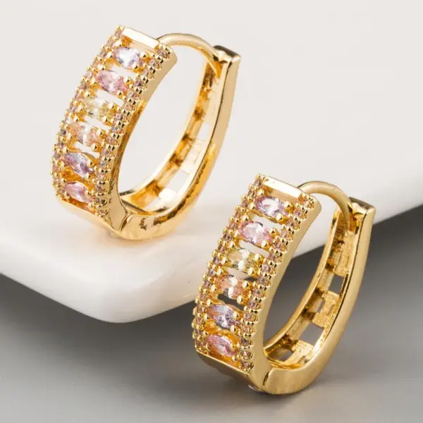 Wholesale Korean Earrings Female Earrings Copper Inlaid Zircon Plating 18k Real Gold Gold French Earrings