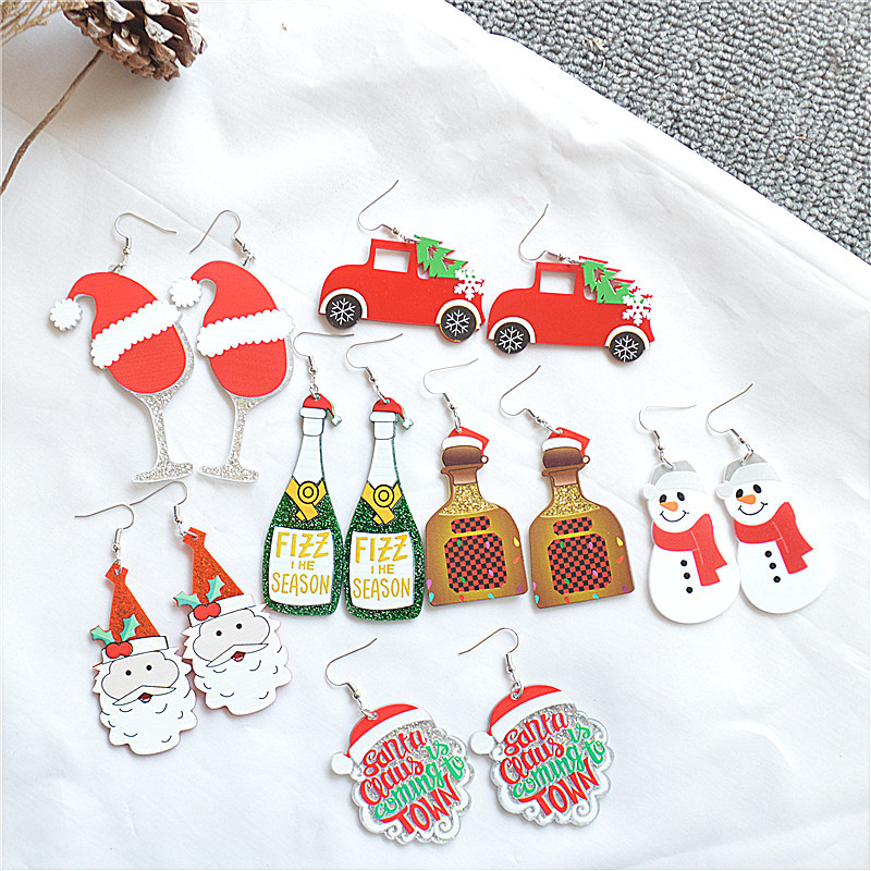 Wholesale Christmas ess long car snowman bottle old man earrings