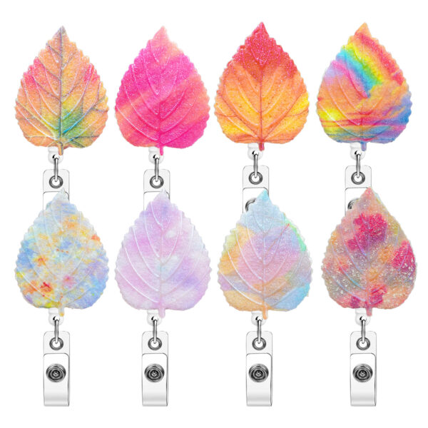 Wholesale Maple leaf leaf iridescent gradient glitter badge, easy-open buckle, office ID card, medical gift, student easy-open beauty