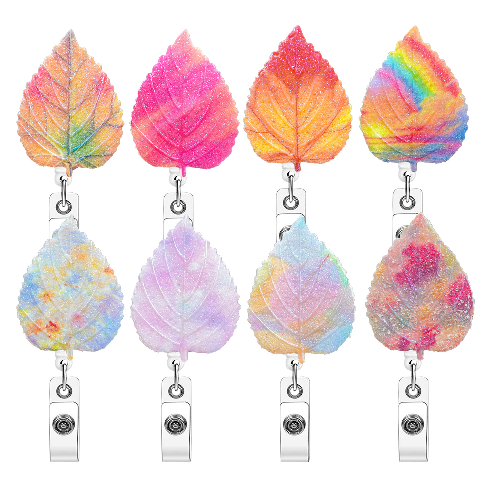 Wholesale Maple leaf leaf iridescent gradient glitter badge, easy-open buckle, oice ID card, medical gift, student easy-open beauty