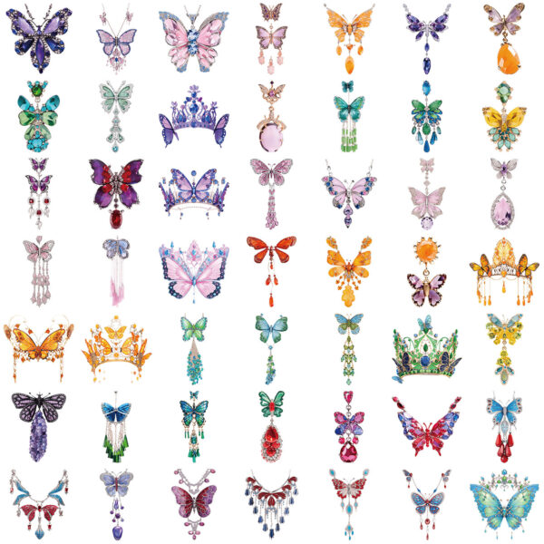 Wholesale 50 Sheets of Transparent Ins Butterfly Jewelry Stickers Waterproof Transparent Pet Handbook Material Decoration Guitar Cross-Border