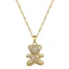 Wholesale Golden Plated 304 Stainless Steel Electroplating Zircon Animal Bear Cute Pendant Necklace For Women'S