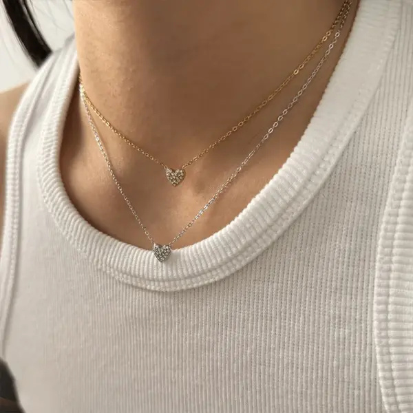 Wholesale Stainless Steel New Exquisite Micro Inlaid Zircon Minimalist Style Versatile Heart Pendant Necklace For Women Vacuum Furnace Electroplating High Quality Non-Fading Jewelry