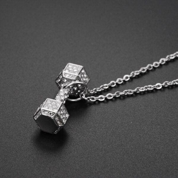 Wholesale Hip-hop diamond-filled dumbbell titanium steel necklace clavicle chain