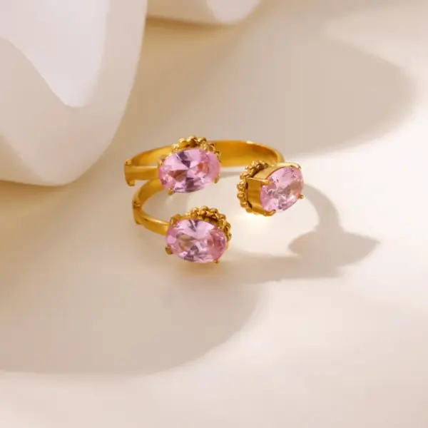 18K Gold Plated 304 Stainless Steel Vacuum Electroplating (In Furnace) Zircon Heart-shaped Flower Medical Steel Hypoallergenic Open Ring Beautiful Ring Valentine's Day Gift Jewelry
