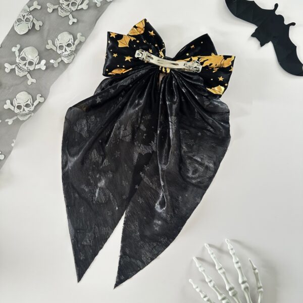 Wholesale Cross-border Halloween bow ribbon spring clip hair accessory heat transfer mesh pumpkin bat festive decorative headdress