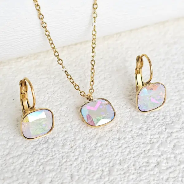 Wholesale Vacuum Plating Real Gold Plated 18K Gold Square 304 Stainless Steel Simple Style Shiny Waterproof Non Tarnish Jewelry Set