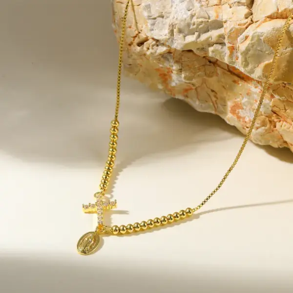18K Gold Plated Copper Plated Cross Saint Benedict Virgin Mary Elegant Religion Classic Style Ball Chain Bracelets Drawstring Bracelets For Unisex