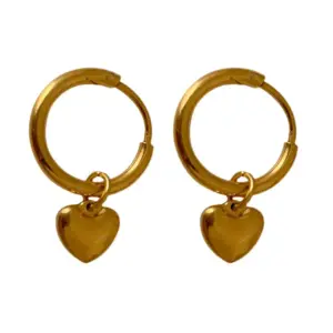 Wholesale PVD Coated Real Gold Plated 18K Gold Heart Shape 304 Stainless Steel Vintage Style Waterproof Non Tarnish Drop Earrings
