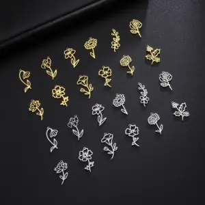 Wholesale Simple 18k Real Gold Plating Non-fading Ten Birthday Month Flower 304 Material Diy Stainless Steel Pendant
