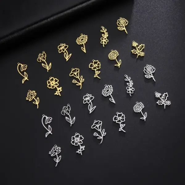 Wholesale Simple 18k Real Gold Plating Non-fading Ten Birthday Month Flower 304 Material Diy Stainless Steel Pendant