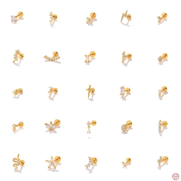 1 Piece Ear Cartilage Rings & Studs Fashion Solid Color 925 Sterling Silver Plating Inlay Zircon