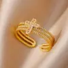 Wholesale Vintage Style Simple Style Cross Copper 18k Gold Plated Zircon Rings In Bulk
