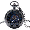 Wholesale Vintage Fashion Tungsten Steel Gun Black Petal Blue Face Mechanical Pocket Watch Flip Hollow Pocket Watch Hot Selling Men's and Women's Hanging Watch