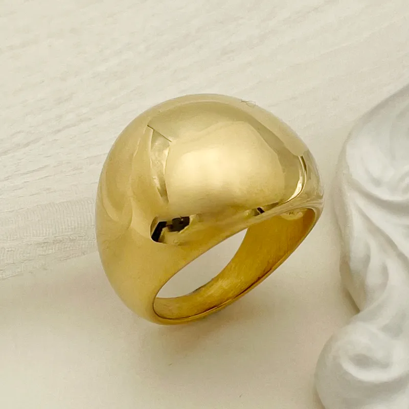 Wholesale PVD Coated Real Gold Plated 14K Gold Solid Color 304 Stainless Steel Casual Simple Style Waterproof Non Tarnish Rings