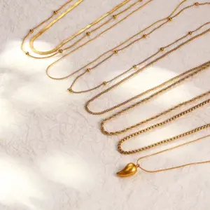 Wholesale 304 Stainless Steel Solid Color Electroplated 18K Real Gold Plated Simple Style Streetwear Waterproof Non Tarnish Plating Necklace