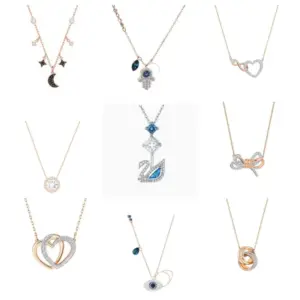 Wholesale High Version Heartbeat Collarbone Chain Demon Eye With Swarovski Elements Crystal Bow Gold 304 Stainless Steel Necklace