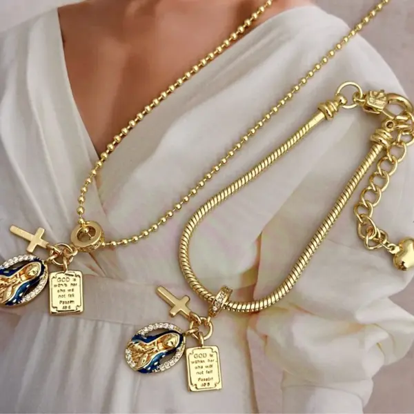 Wholesale Jewelry Casual Simple Style Cross Virgin Mary Copper Zircon 18K Gold Plated Plating Bracelets Necklace Ball Chain
