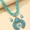 Wholesale European and American Retro Three-Layer Flower Earrings Turquoise Earrings Western Style Exaggerated Turquoise Beads Necklace Jewelry Set
