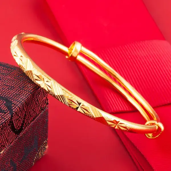 Chinoiserie Geometric Copper Gold Plated Bangle