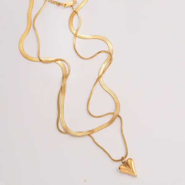 Wholesale Ion Plating (IP) Heart Shape Stainless Steel Sweet Cool Style Waterproof Non Tarnish 304 Stainless Steel Double Layer Necklaces