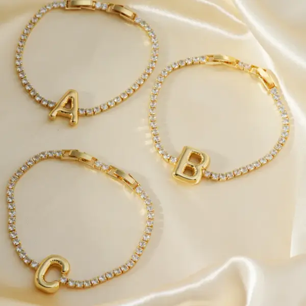 Wholesale 304 Stainless Steel Copper K Gold Plated Simple Style Classic Style Plating Inlay Letter Zircon Bracelets