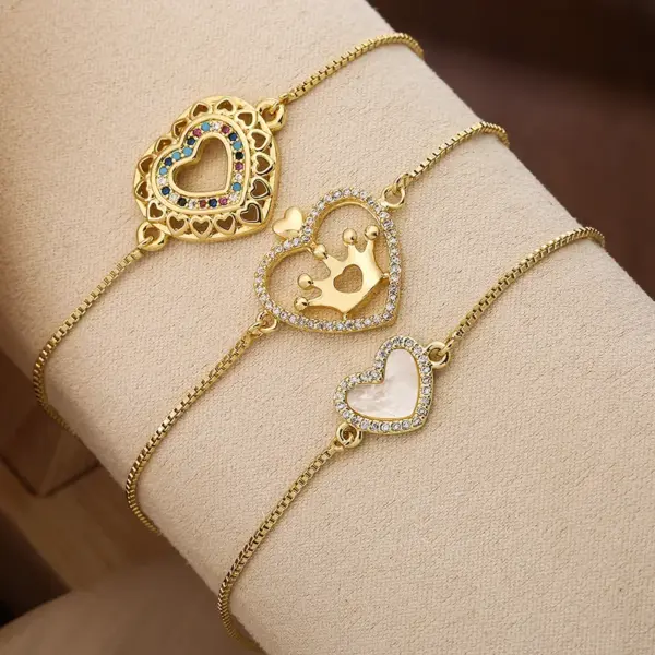 Wholesale Simple Style Commute Heart Shape Copper Inlay Zircon 18k Gold Plated Bracelets