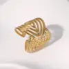 PVD Coated Real Gold Plated 18K Gold Geometric 304 Stainless Steel Retro Exaggerated Punk Waterproof Non Tarnish Open Rings
