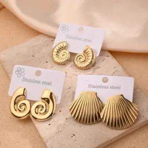 Wholesale 1 Pair/Package Casual Modern Style Shell Wheel Screw Polishing Plating 201 Stainless Steel 18K Gold Plated Earrings