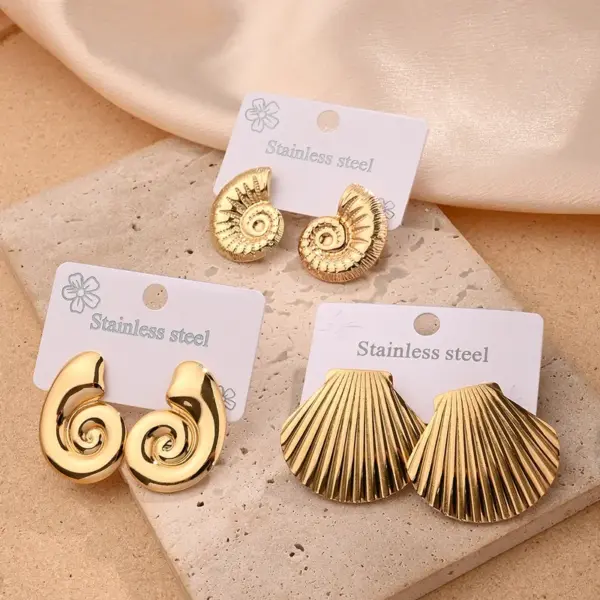 Wholesale 1 Pair/Package Casual Modern Style Shell Wheel Screw Polishing Plating 201 Stainless Steel 18K Gold Plated Earrings