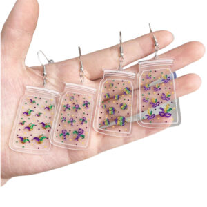 Wholesale Cross Border Acrylic Small Bottle Printed Earrings Clown Hat Lobster Lips Mask Carnival Party Earrings