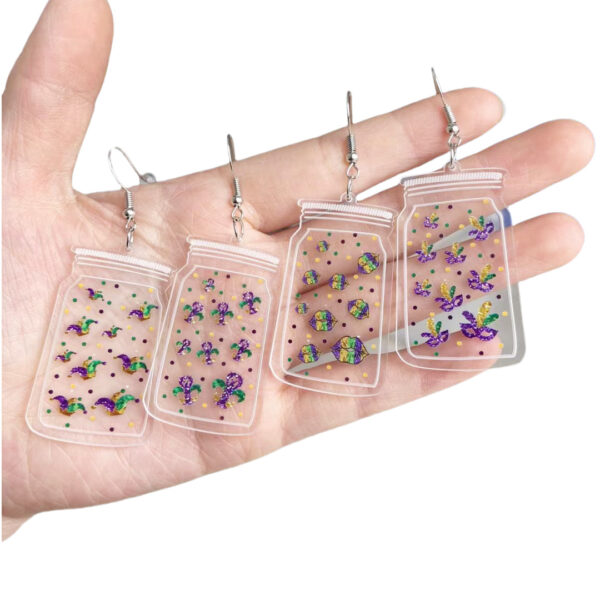 Wholesale Cross Border Acrylic Small Bottle Printed Earrings Clown Hat Lobster Lips Mask Carnival Party Earrings