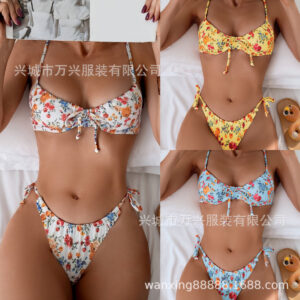 Wholesale 2025 New Bikini Floral Separates Bs Two-Piece Swimsuit Feminine Small Breast Gathering Sexy Foreign Trade Swimwear