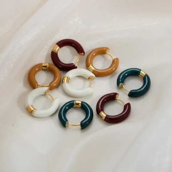 1 Pair French Style U Shape Enamel 304 Stainless Steel Earrings