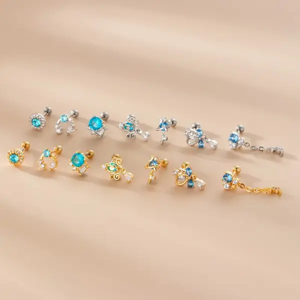 Wholesale 1 Piece 316L Stainless Steel Copper Zircon Ear Cartilage Rings & Studs Geometric Flower Waterproof Non Tarnish Surgical Steel