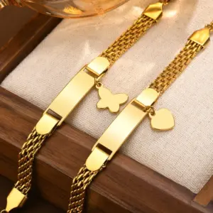 Wholesale PVD Coated Real Gold Plated 18K Gold Heart Shape Butterfly 304 Stainless Steel Cute Waterproof Non Tarnish 304 Stainless Steel Bracelets