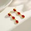 Wholesale 18K Gold Plated Stainless Steel Zirconia Tear Drop Multi-Pendent Earrings Elegant Casual Fashion Jewelry For Women